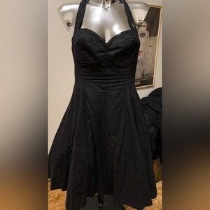 Black Short Fancy Halter style Dress with Beautiful Embroidered detail. Unique!